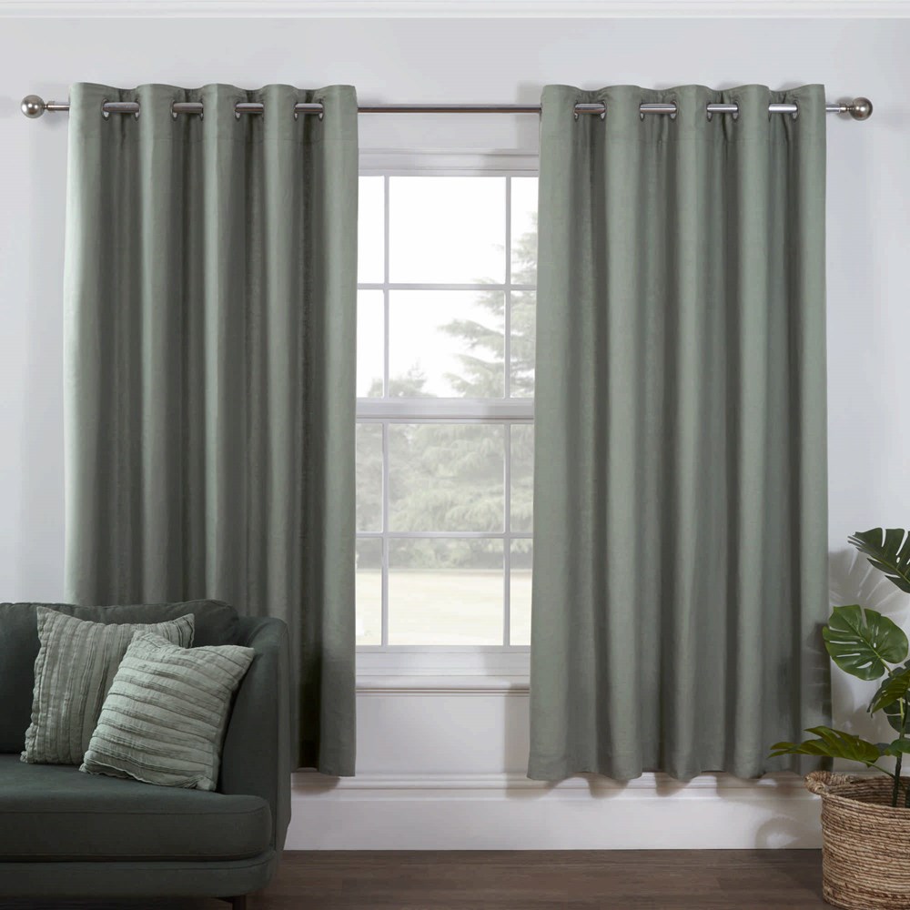 Lazy Linen Plain Eyelet Curtains in Sage Green